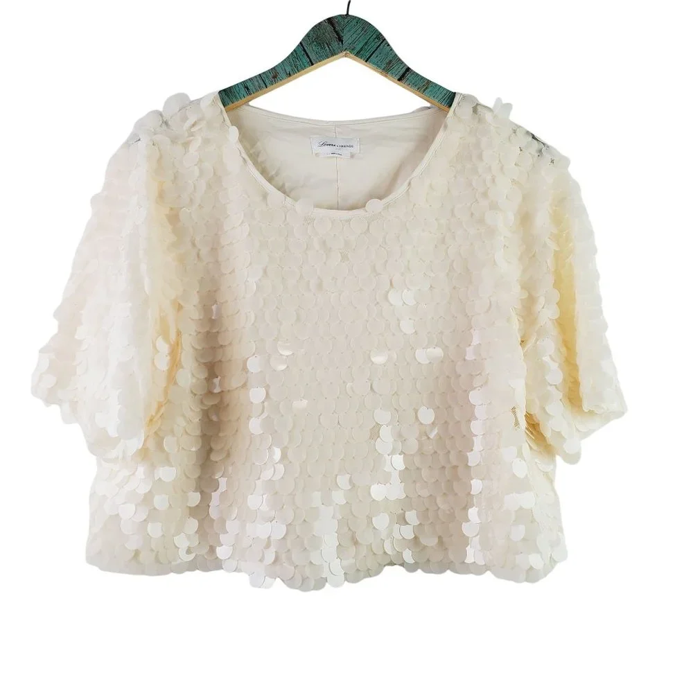 Lovers + Friends Gimme All the Deets Raine Crop Top Shell Beige Sz L